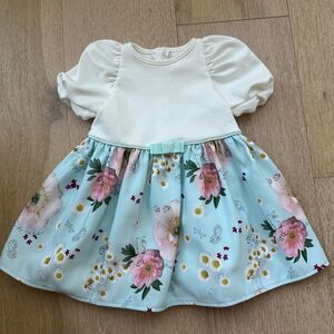Ted Baker White Blue Floral Puff Sleeve Party Summer Dress Size 6-9 Months